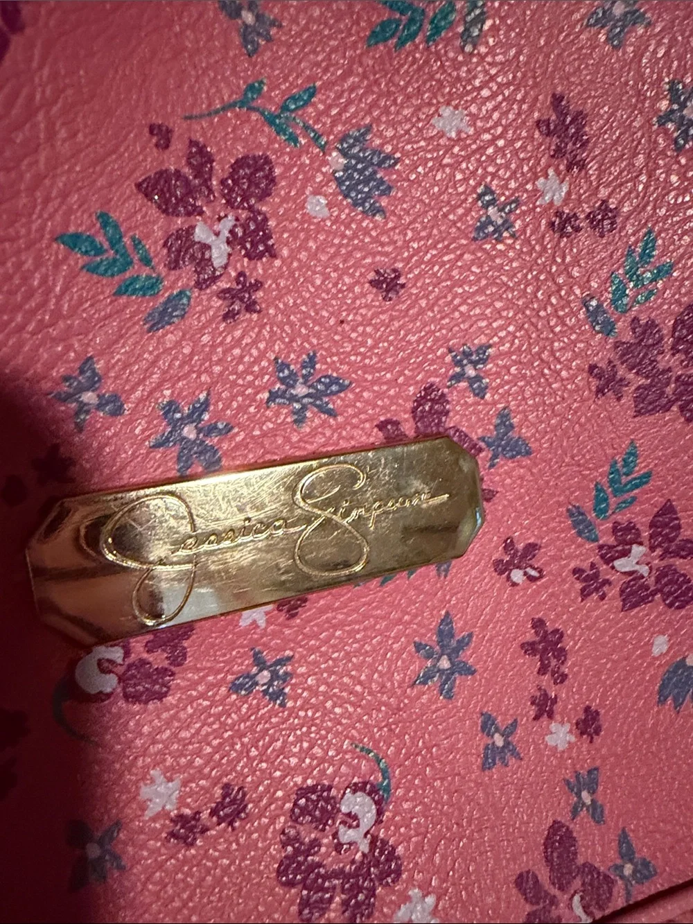 Jessica Simpson Pink Floral Backpack with Gold Accent